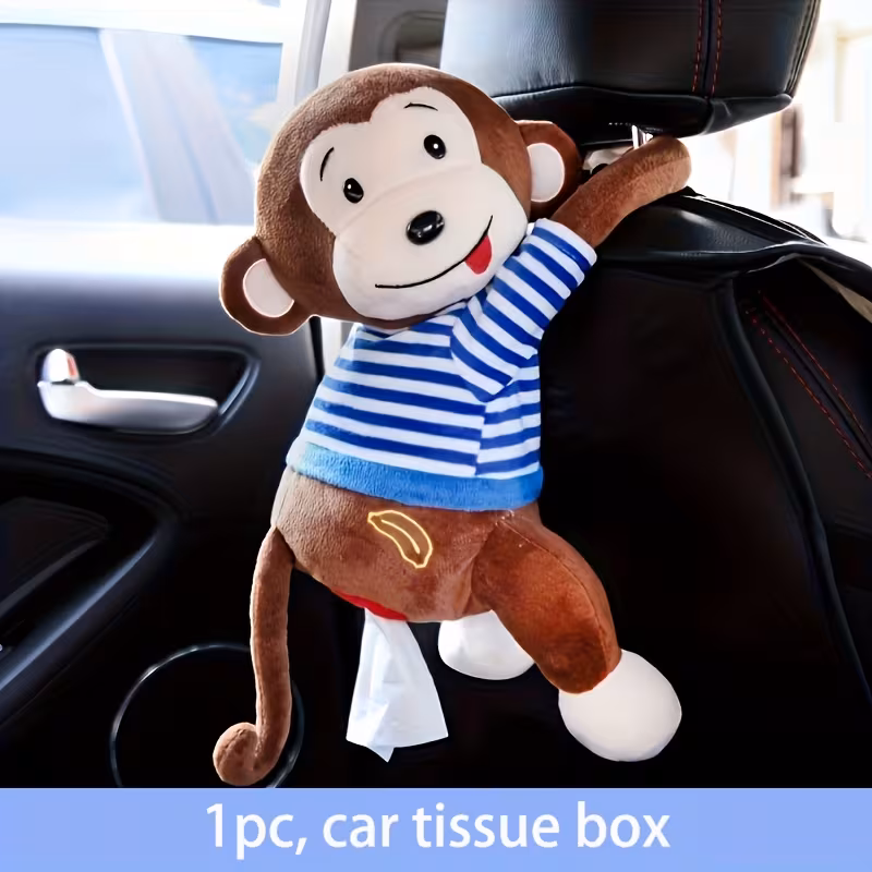 Pippi Monkey Car Tissue Box, Creative Hanging Cartoon Dispenser, Backseat Tissue Holder for Auto Interior