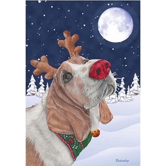 Pipsqueak Productions Basset Hound Boxed Christmas Cards Set of 10 cards and 10 white envelopes, Red Nose Reindeer, Funny Dog with Antlers, Pet Gift