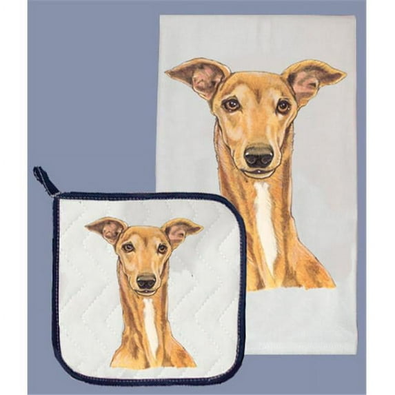 Pipsqueak Productions DP531 Dish Towel and Pot Holder Set - Greyhound Tan