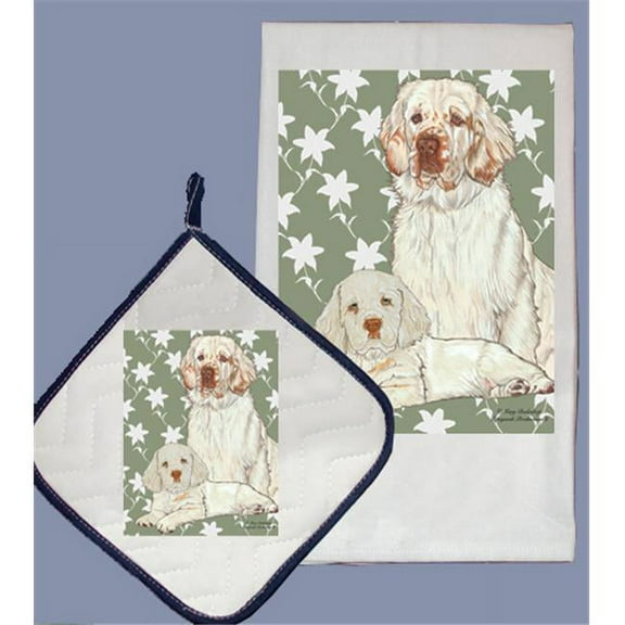 Pipsqueak Productions DP537 Dish Towel and Pot Holder Set - Clumber Spaniel
