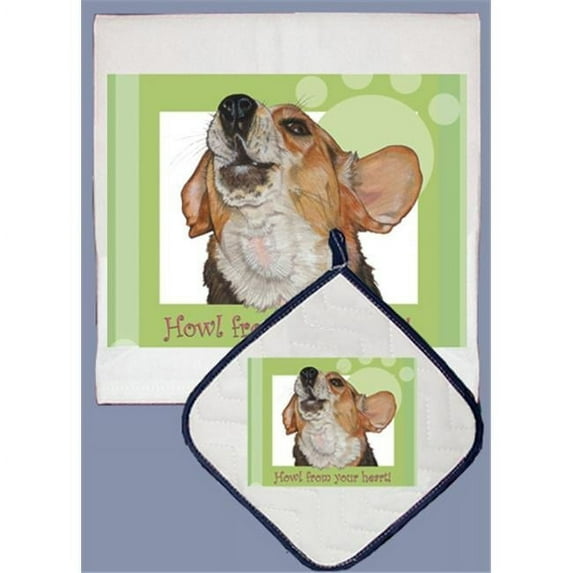 Pipsqueak Productions DP555 Dish Towel and Pot Holder Set - Beagle