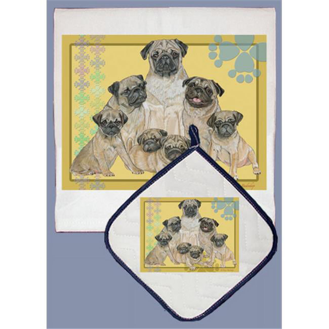 Pipsqueak Productions DP563 Dish Towel and Pot Holder Set - Pug Family - image 1 of 1