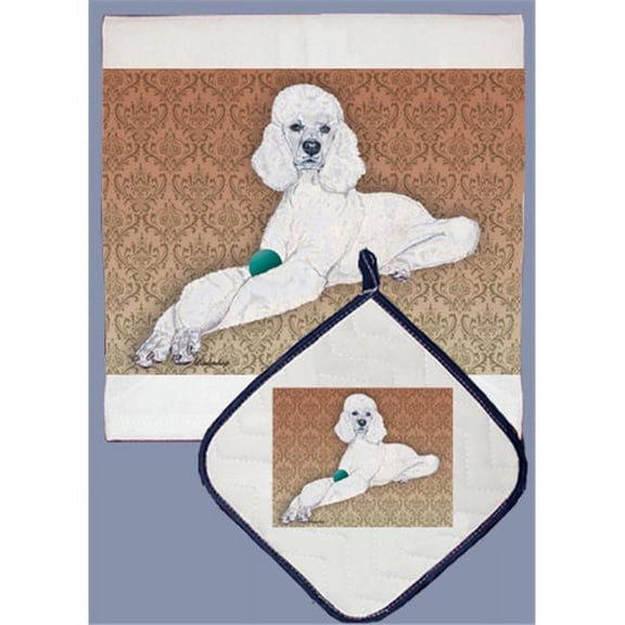Pipsqueak Productions DP588 Dish Towel and Pot Holder Set - Poodle Standard White