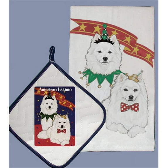 Pipsqueak Productions DP918 Dish Towel and Pot Holder Set - American Eskimo