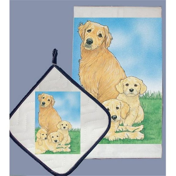 Pipsqueak Productions DP929 Golden Retriever Dish Towel And Pot Holder Set