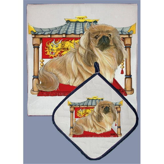Pipsqueak Productions DP955 Dish Towel and Pot Holder Set - Pekingese