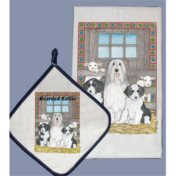 Pipsqueak Productions DP970 Dish Towel and Pot Holder Set - Bearded Collie