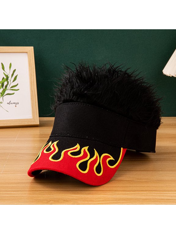 -Men's Visor Hat with Attached Spiky Hair Wig - Novelty Baseball Cap for Sun Protection, Costume Parties, Gag Gifts - Adjustable & Breathable