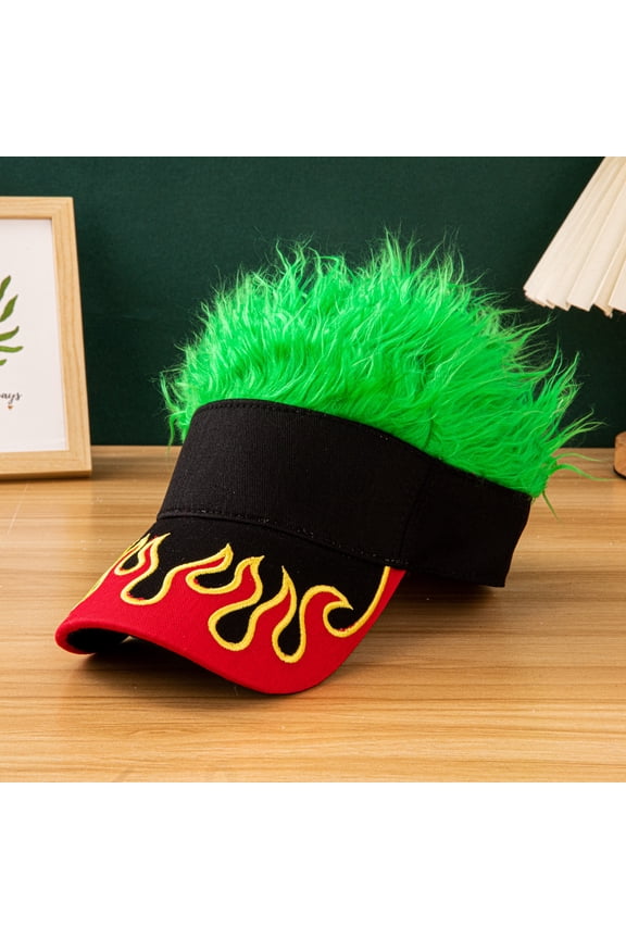 -Men's Visor Hat with Attached Spiky Hair Wig - Novelty Baseball Cap for Sun Protection, Costume Parties, Gag Gifts - Adjustable & Breathable