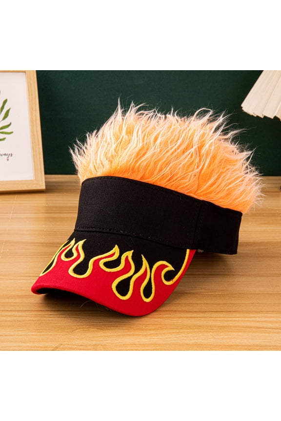 -Men's Visor Hat with Attached Spiky Hair Wig - Novelty Baseball Cap for Sun Protection, Costume Parties, Gag Gifts - Adjustable & Breathable