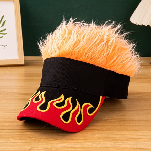 Piqoeei-Men's Visor Hat with Attached Spiky Hair Wig - Novelty Baseball Cap for Sun Protection, Costume Parties, Gag Gifts - Adjustable & Breathable