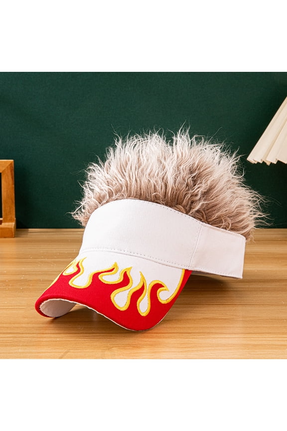 -Men's Visor Hat with Attached Spiky Hair Wig - Novelty Baseball Cap for Sun Protection, Costume Parties, Gag Gifts - Adjustable & Breathable