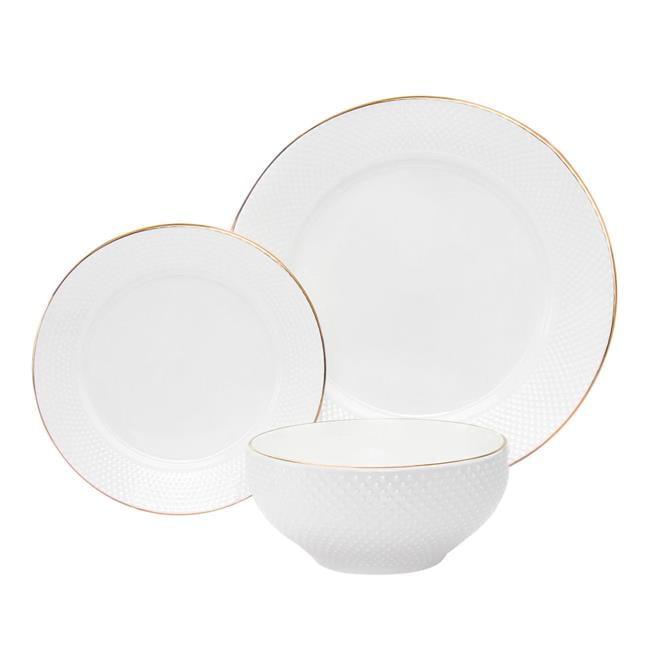 Pique Gold Rim Porcelain Dinnerware Set White & Gold Rim 18 Piece