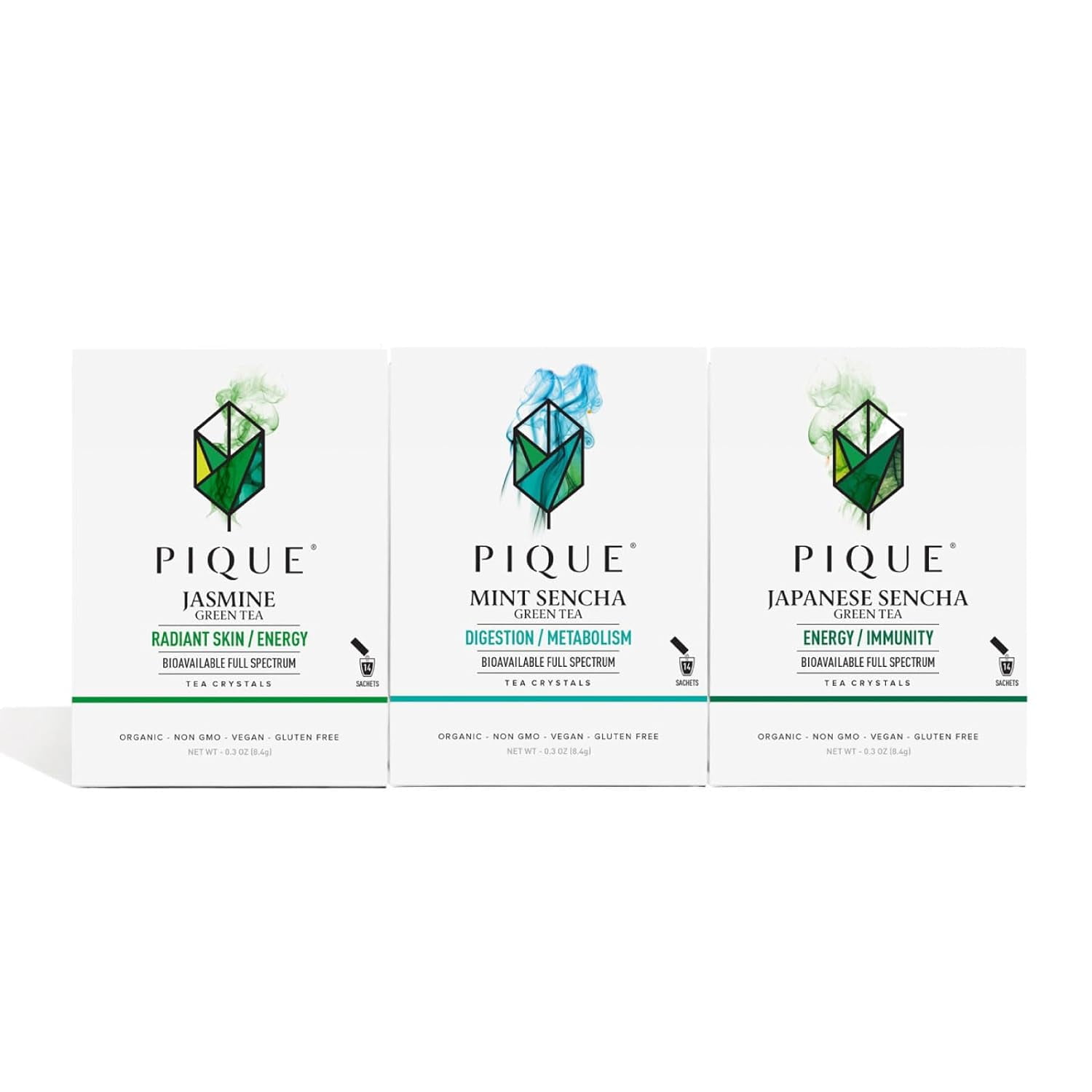 Pique Tea Organic Green Tea Crystals Sampler Immune Support, Gut Health, Fasting 42 Single
