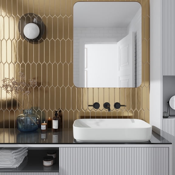 Piquet 2 in. x 10 in. Glossy Gold Ceramic Picket Wall and Floor Tile (5.38 sq. ft./case) (44-pack)
