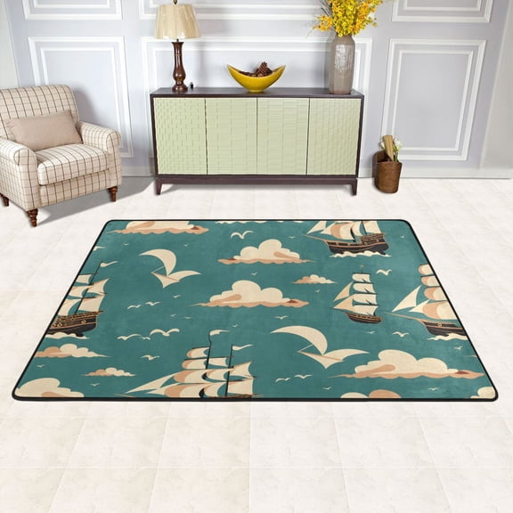 Piracy Ship Area Rug Washable 72 x 48 Floor Carpet Mat Non Slip for Bedroom Living Room Kids Room Home Decor