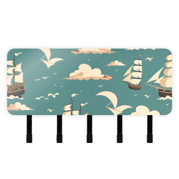 Piracy Ship Mail Holder Organizer Wall Mount with Shelf Key Holder Key Rack with 5 Key Hooks for Wall Decorative