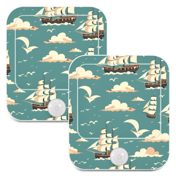 Piracy Ship Night Lights Plug into Wall LED with Auto Light Sensor Warm Light for Kids Hallway Bedroom Living Room Kitchen Bathroom Set of 2