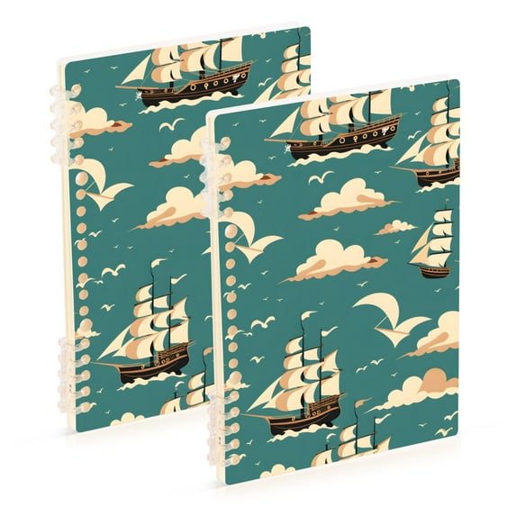 Piracy Ship Ring Binder Notebook Journey Note Diary College Ruled Spiral Notebook Study Loose Leaf Paper A5 60 Pages