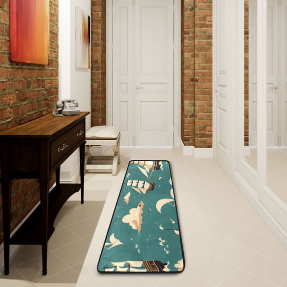 Piracy Ship Runner Rug Ares Rug Non-Slip Laundry Rug 72×24 inch Soft Washable for Bedroom Bathroom Kitchen Living Room