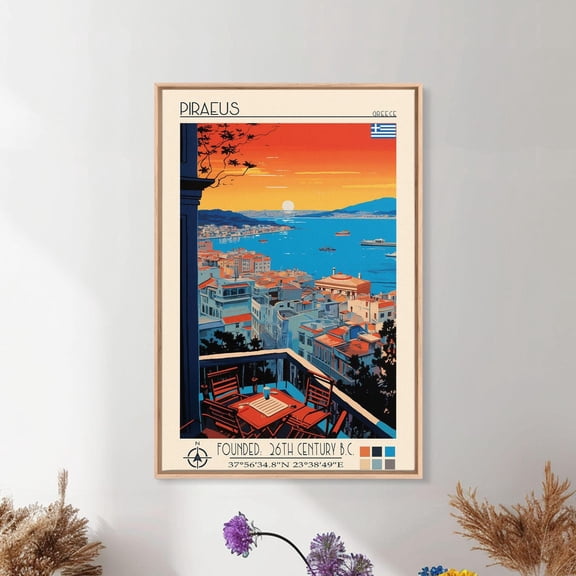 Piraeus Greece Mid Century Modern Scenic Travel Unframed Paper Print