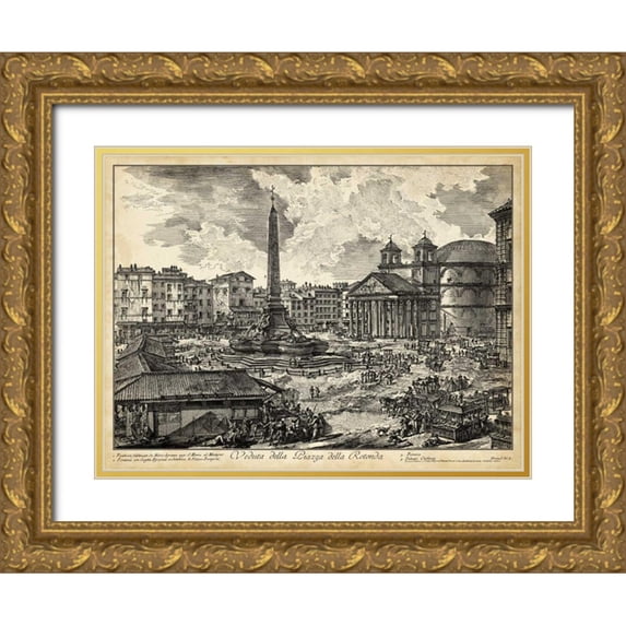 Piranesi 18x15 Gold Ornate Wood Framed with Double Matting Museum Art Print Titled - Veduta della Piazza della Rotunda