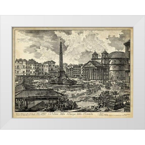 Piranesi 18x15 White Modern Wood Framed Museum Art Print Titled - Veduta della Piazza della Rotunda