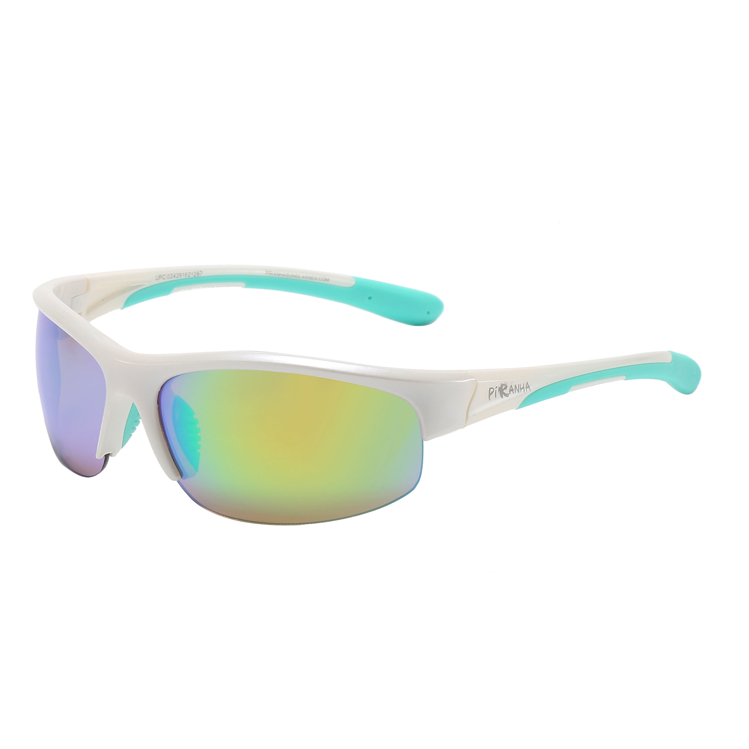 Piranha Eyewear Champion FLX-T White and Teal Sports Sunglasses for Women  with Green Mirror Lens