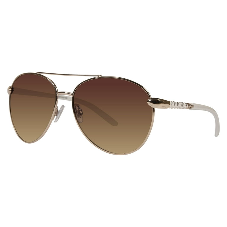 Piranha Eyewear Cherry White and Gold Ladies Aviator Sunglasses with Brown Gradient Lens