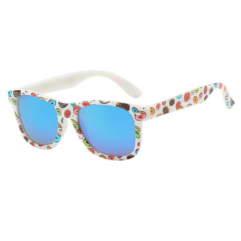 Piranha Eyewear Donut Sunglasses for Kids - White Frame with Blue Mirror  Lens