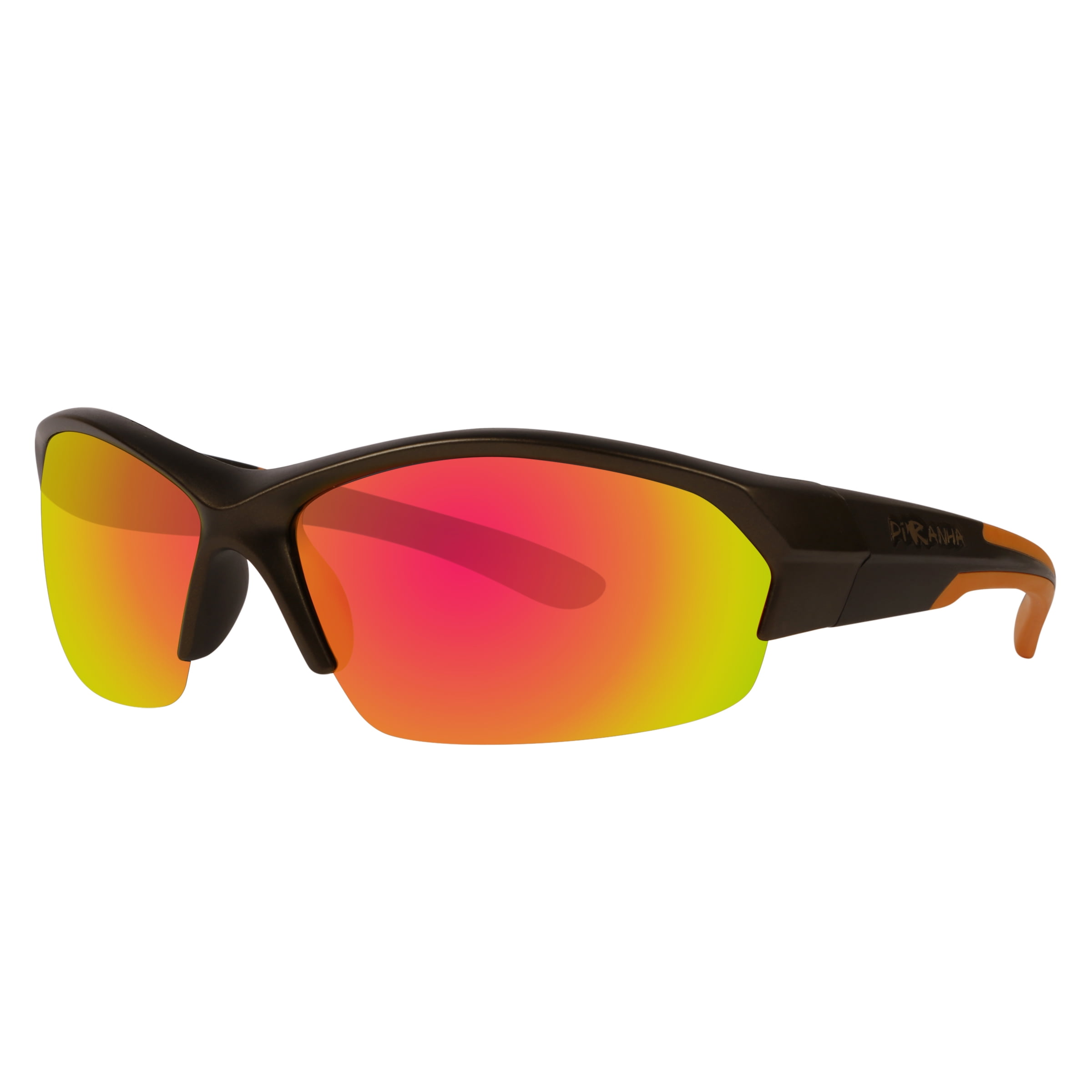 Piranha Eyewear Infinity Orange and Black Half Frame Sports Sunglasses with  Red Mirror Lens