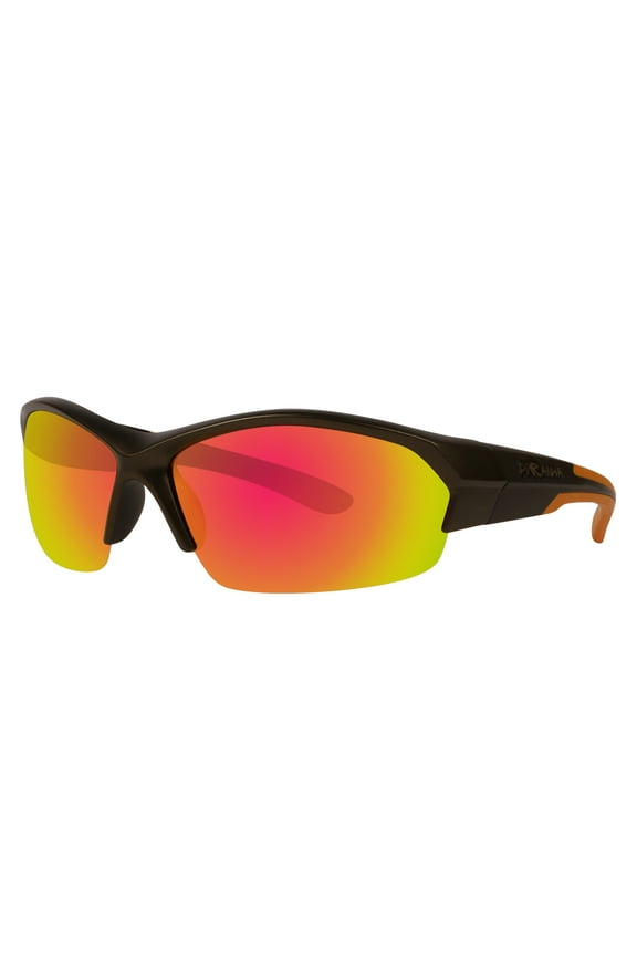 Infinity Orange and Black Half Frame Sports Sunglasses with Red Mirror Lens