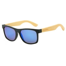 Piranha Eyewear Kauai II Black Frame Bamboo Sunglasses with Blue Mirror Lens