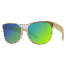 Piranha Eyewear Penelope Bamboo Sunglasses with Crystal Pink Frame and Green Mirror Lens