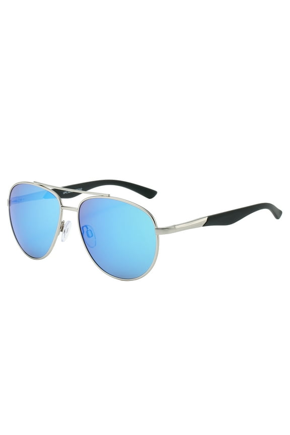 Soho Silver Frame Unisex Aviator Sunglasses with Ice Blue Mirror Lens