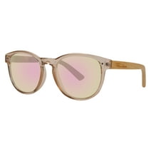 Piranha Eyewear Stax II Bamboo Sunglasses with Round Pink Frame and Pink Mirror Lens