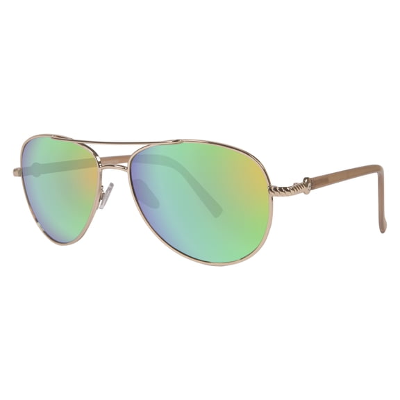 Piranha Eyewear Ultra II Gold Frame Womens Aviator Sunglasses with Green Mirror Lens