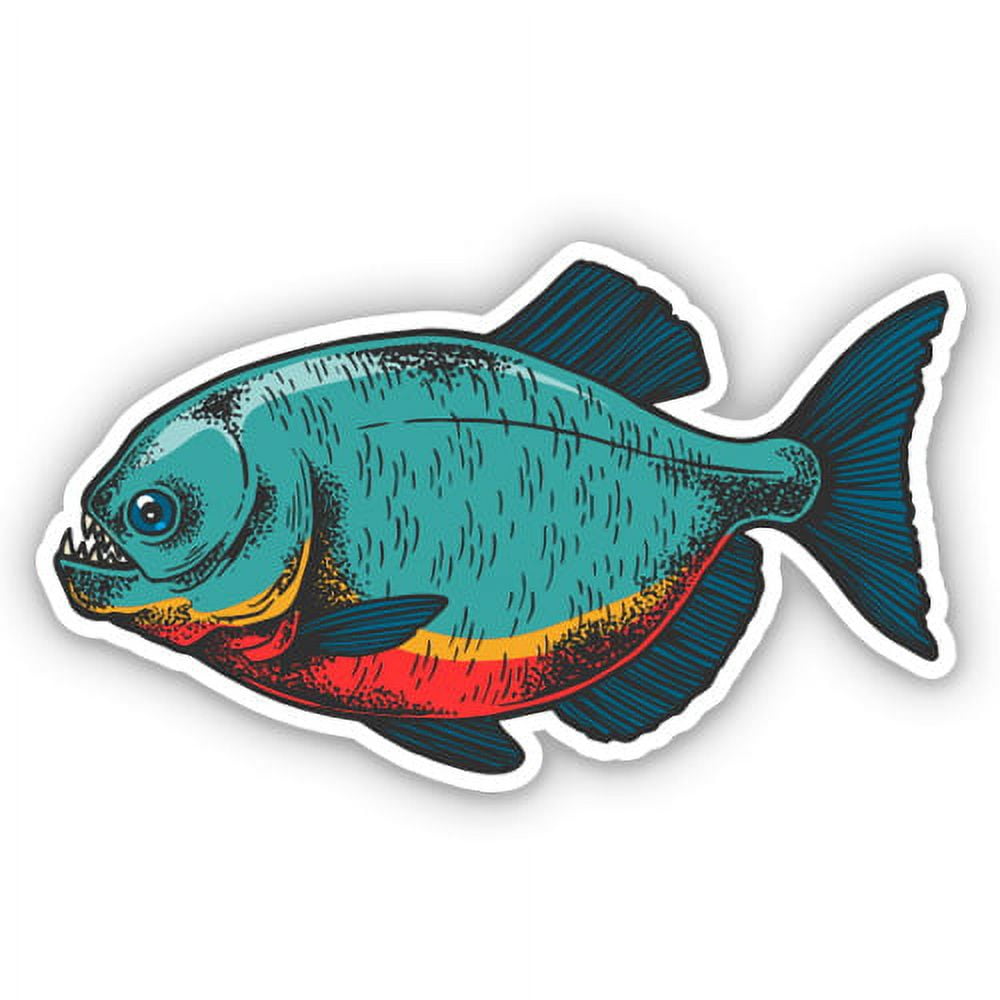  Angry Red Piranha Fish Sticker Decal Fishing Line Type & Color  Stickers for Camping Gear Full Color Print (7X5)