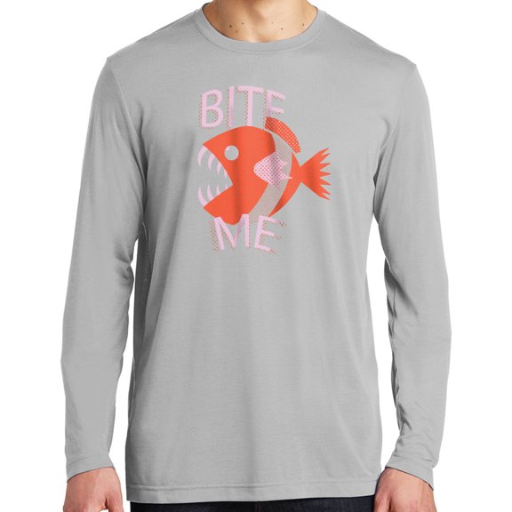 Piranha Fish Graphic Design Men's Big Size Long Sleeve Competitor Cotton Touch T-Shirt - Silver XL