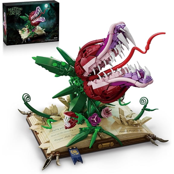 Piranha Plant Audrey The 2 Building Set for Adults, Horror Shop of Cannibal Little Flower Model with Openable Mouth & Magic Base Book