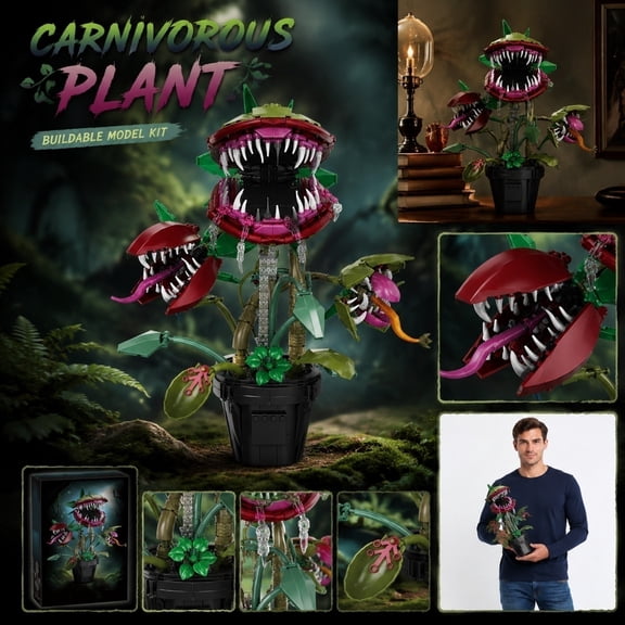 Piranha Plant Building Set Carnivorous Monster Venus Flytrap for Adults, Compatible with Leg Horror Shop of Articulated Cannibal Flower Model with Magic Base Book, Gift for Tv Film Fans