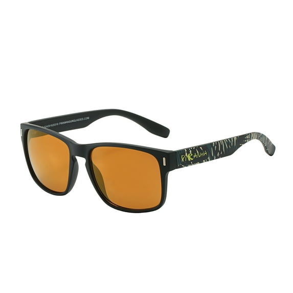Piranha Unisex "Acrux" Black Frame Jungle Pattern Sunglasses with Amber Lens