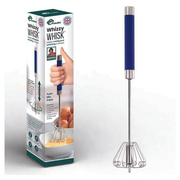 Piranha Whizzy Whisk – Handheld Manual Push Whisk with 10 Aerating Holes | Efficient Egg Beater, Frother for Cooking & Baking | Kitchen Utensil