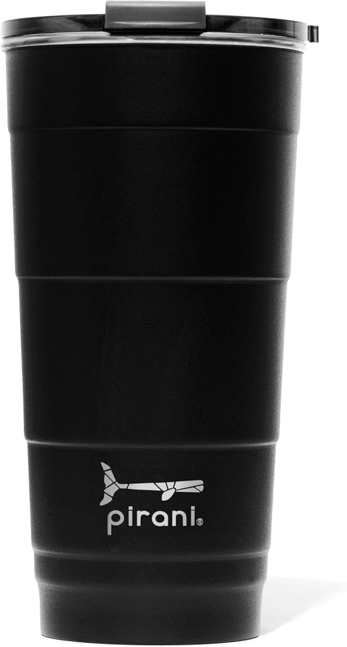 Pirani 26oz Insulated Stackable Tumbler - Skinny-Wall Triple Vacuum Insulation Cup with Custom Fit Air-Tight Lid - Space Saving Design - Kraken Black