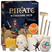 Piano Potato 5-in-1 Pirate Treasure Dig Kit, STEM Archeology Excavation Set for Kids Ages 6+, Includes Real Gems & Fossils, Educational Adventure Gift for Boys & Girls
