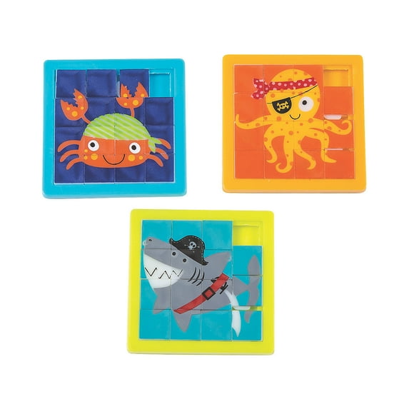 Pirate Animals Slide Puzzle - Party Favors - 12 Pieces