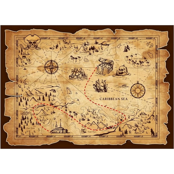 Pirate Backdrop Halloween Pirate Themed Party Photo Backdrop Treasure Map Birthday Party Decoration Banner Background 7x5FT