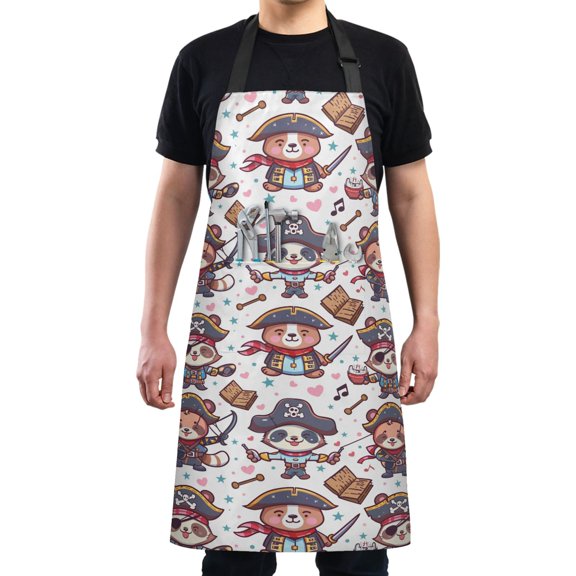 Pirate Bear and Book Kitchen Apron with 2 Pockets Adjustable waterproof Cooking Aprons for Women Men Chef