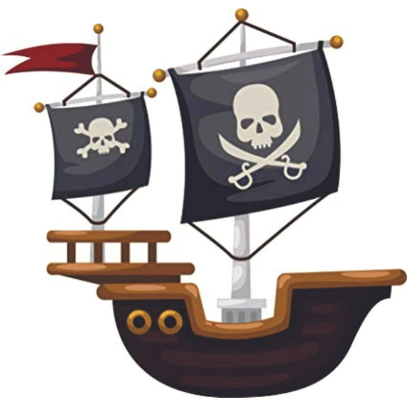 Pirate Boat Flag Wall Decals - Boys Room Pirates Ships Kids Decor Sticker Room Decoration for Bedrooms Nursery Kindergarten - Childrens Vinyl Wall Art Stickers Sticker Boy Designs Size (30x30 inch)