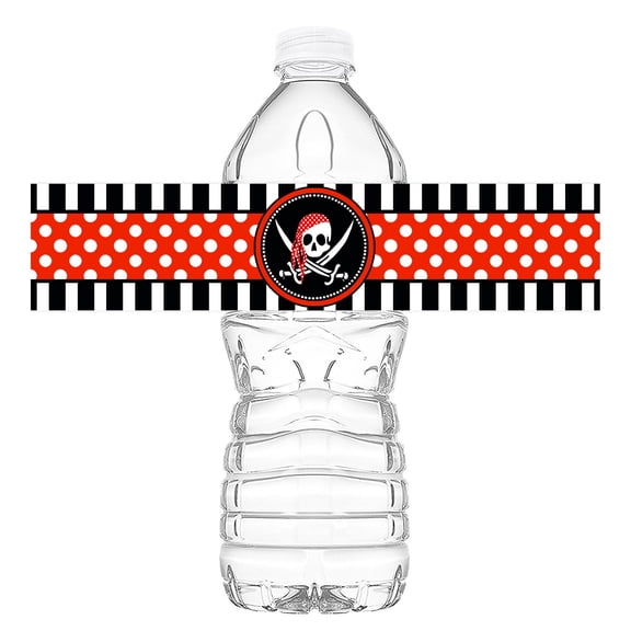 Pirate Bottle Wraps - 20 Pirate Water Bottle Labels - Pirate Decorations - Made in the USA